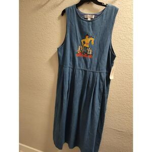 Karen Scott Denim 100% Cotton Sleeveless dress pockets NWT scarecrows pumpkins L